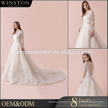 Patrones de vestido de novia de encaje de manga larga de nuevo diseño de Alibaba